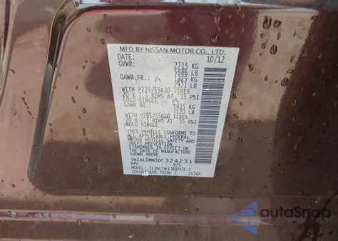 2013 Infiniti Jx35 from USA, damaged, VIN 5N1AL0MM3DC324231